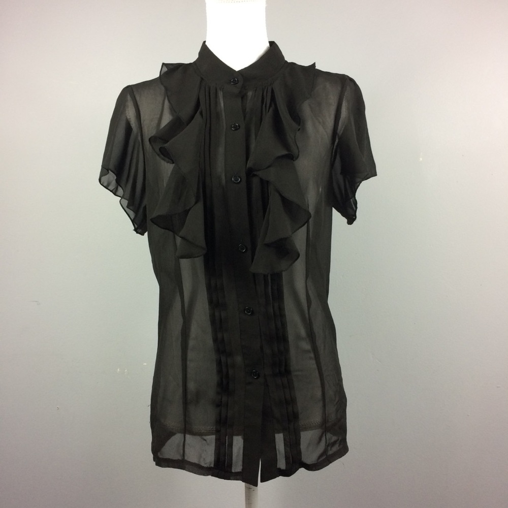 Norma Kamali Black Sheer Ruffle Top Medium